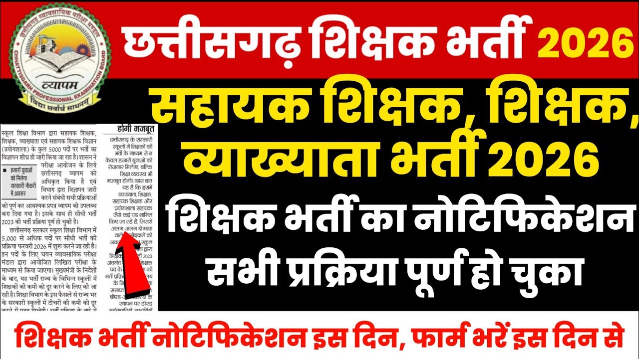 cg teacher bharti notification 2026 | cg shikshak bharti latest news | cg vyapam teacher bharti 2026