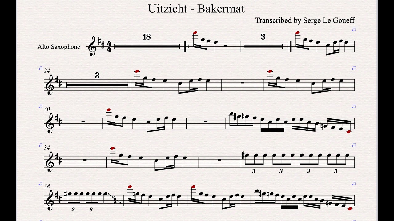 Uitzicht   Bakermat - Alto saxophone transcription