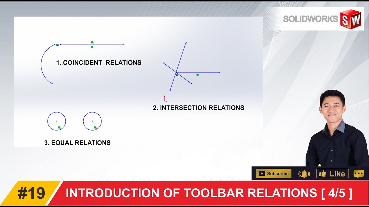 SOLIDWORKS | # 19 INTRODUCTION OF TOOLBAR RELATIONS 4/5 (INTERSECTION, COINCIDENT, EQUAL)