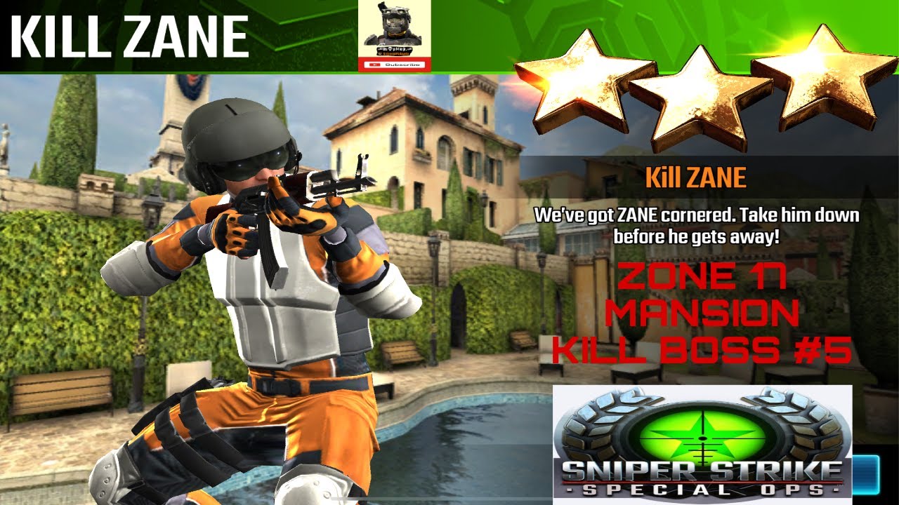 Campaign Zone 17 Mansion Kill Zane Kill Boss #5 sniper strike : special ops ( iOS & Android )