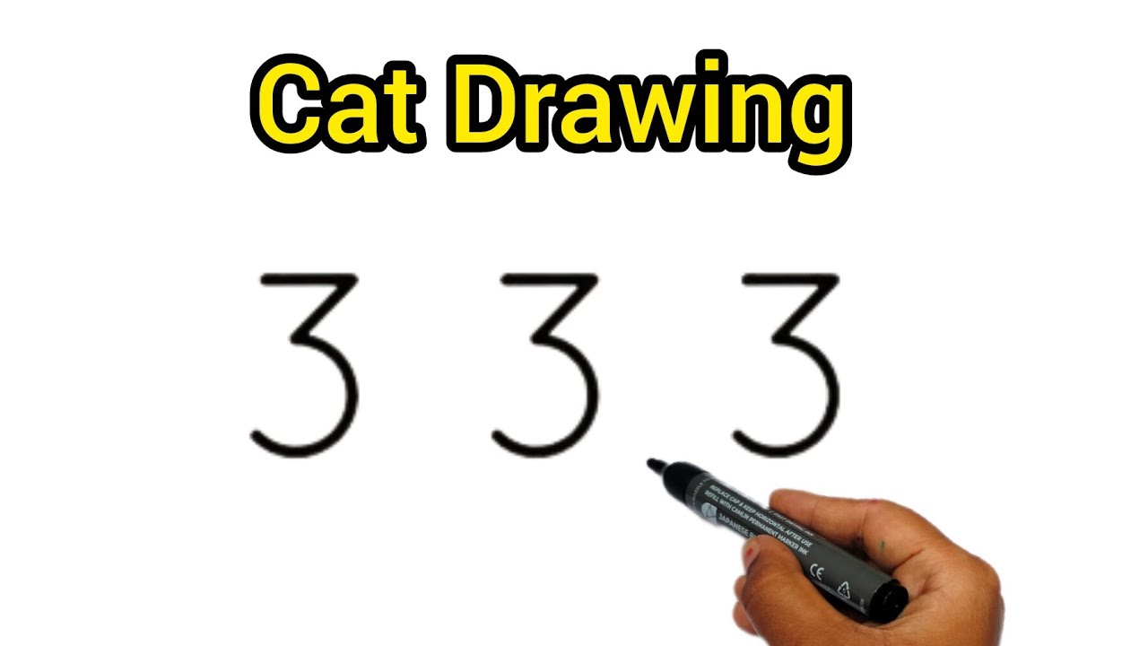 Cat Drawing Idea | Cat drawing easy with number 333