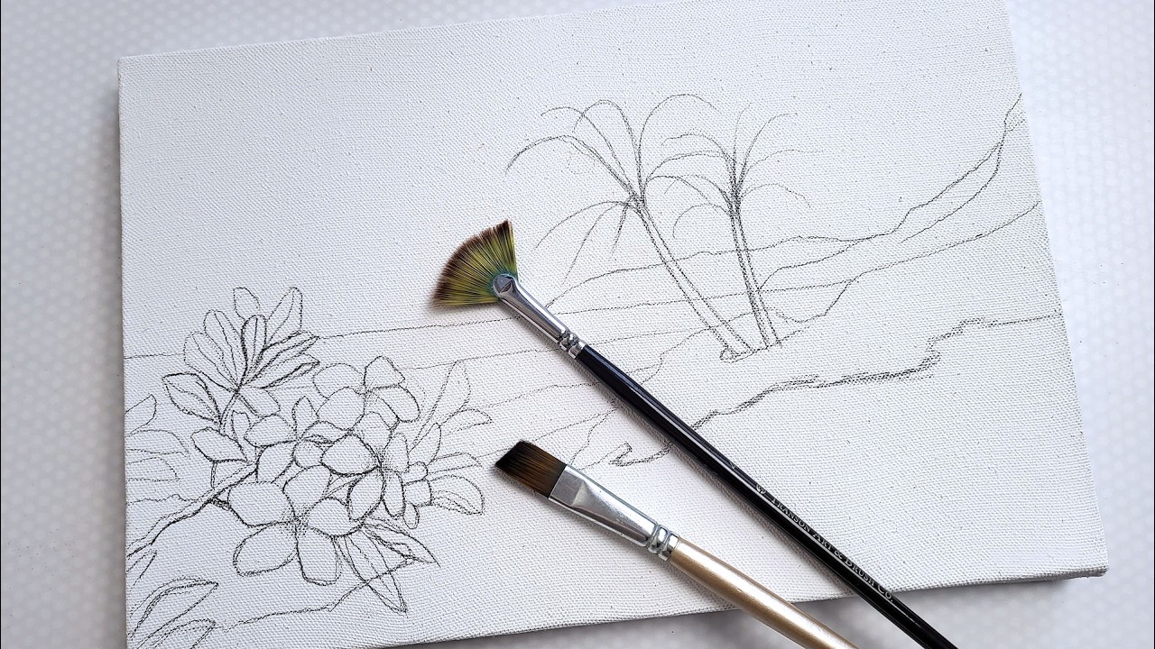 Seascape With Plumeria Flowers / Tropical Beach / Acrylic Painting Step By Step
