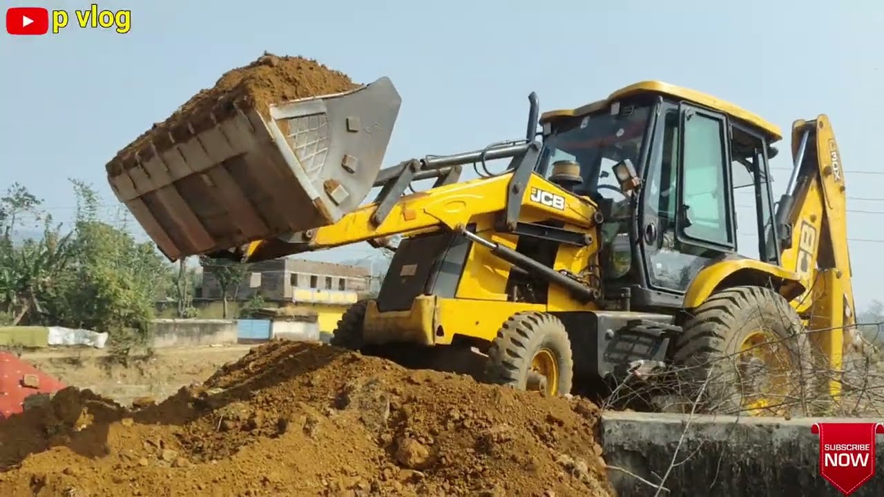 JCB 3DX Eco loaded trolley mud & after emptying the mud the JCB filled the mud back into the house