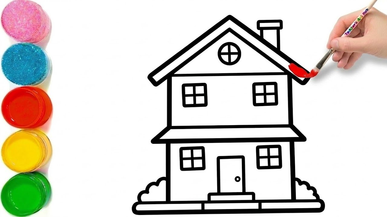Easy House Drawing and Coloring for Kids | Cute Home Drawing Tutorial | Kids Learning Video