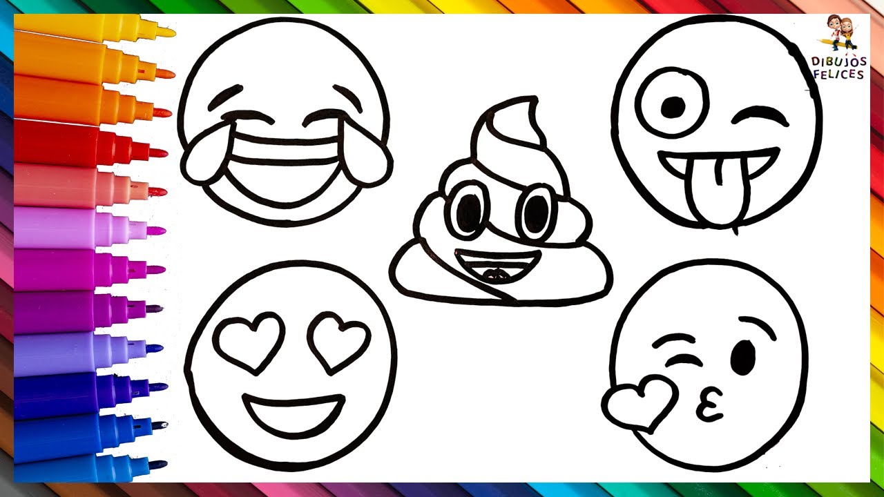 Dibuja y Colorea 5 EMOJIS 😂😍💩😜😘 Dibujos Para Ni&ntilde;os