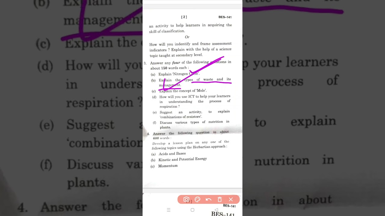 IGNOU BED BES 141 QUESTION PAPER 2023 Pedagogy of science #ignoubed #termendexam #2023 #bes141