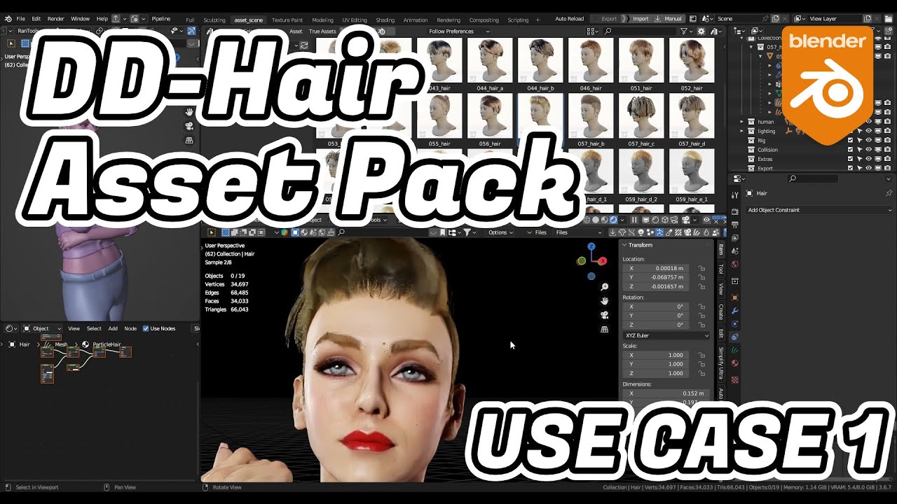 How to use DD-Hair Asset Pack in Blender - USECASE 1
