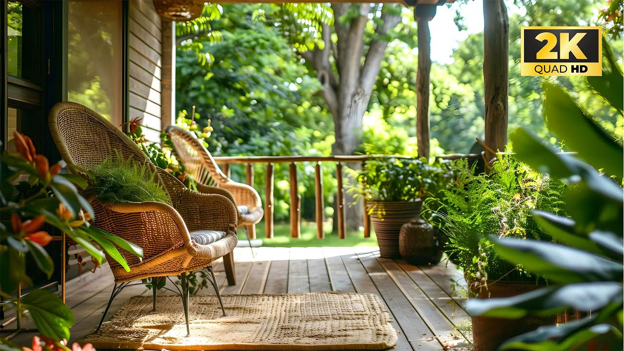 Transforma tu porche en un oasis sereno con materiales naturales y decoraciones verdes