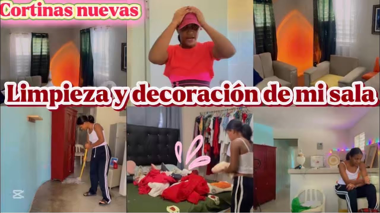Limpieza y decoración de mi sala, pongo cortinas nuevas, la televisión está dañada 