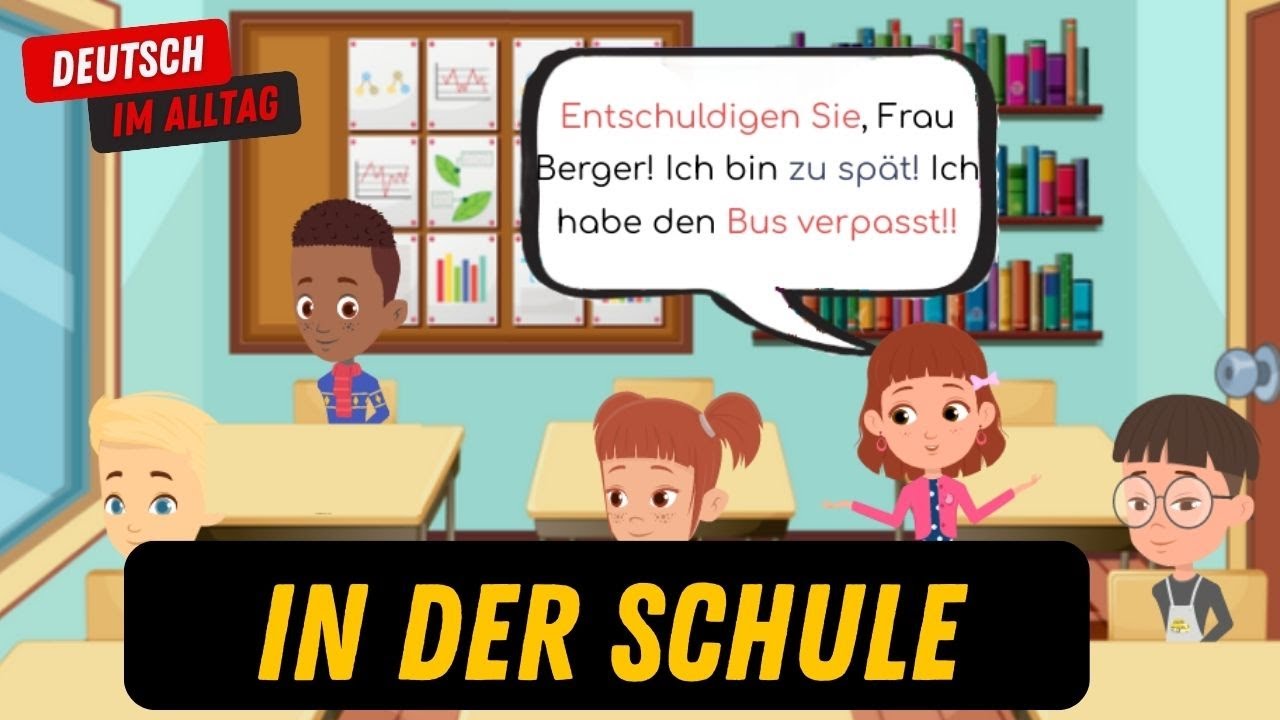 In der Schule! Lernen im Unterricht. Deutsch lernen im Alltag mit einfachen Dialogen!