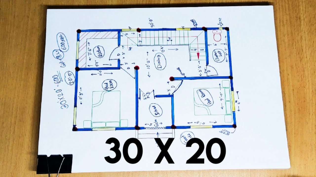 30 x 20 small village house plan design II 600 sqft ghar ka naksha II 30 x 20 floor plans