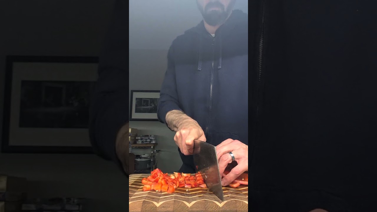 Chopping veggies for dinner with vintage Chinese cleaver chef knife
