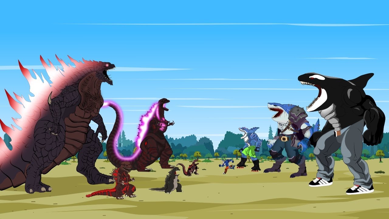 30 MINUTES FUNNY OF Godzilla vs SHARK | Godzilla Cartoon Compilation