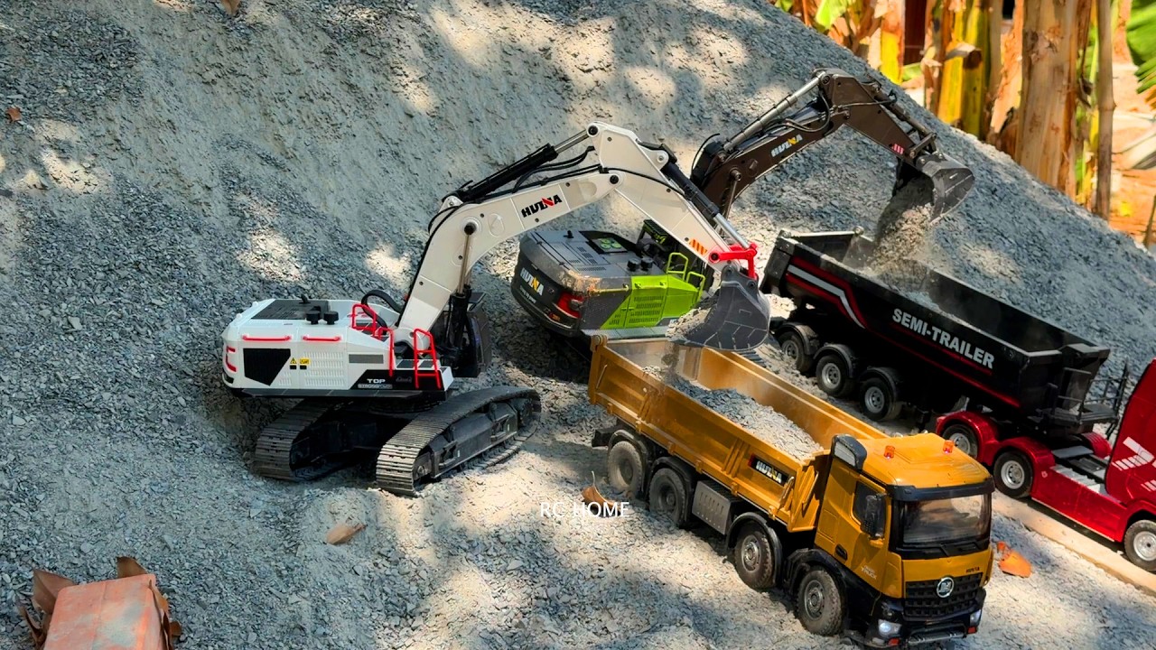 PART 24 - Huina 1536 Dump Truck - Huina 1594 Excavator - Scania 770 Dump Trailer Transport On Way