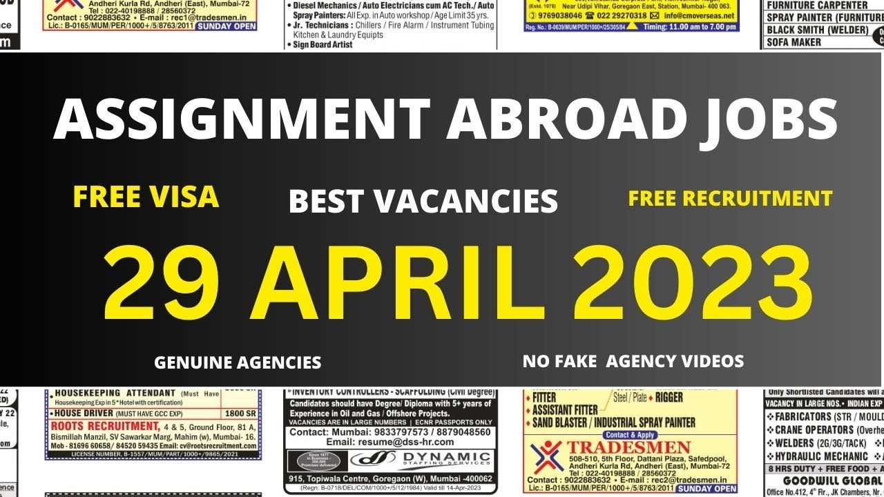 Assignment Abroad Times Today, 29 April 2023, Gulf Jobs Vacancies, Assignments Abroad  Newspaper