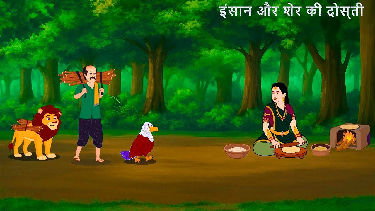 वफादार शेर और लकड़हारे की धनी किस्मत| cartoon story | cartoon kahani | cartoon video | hindi kahani 