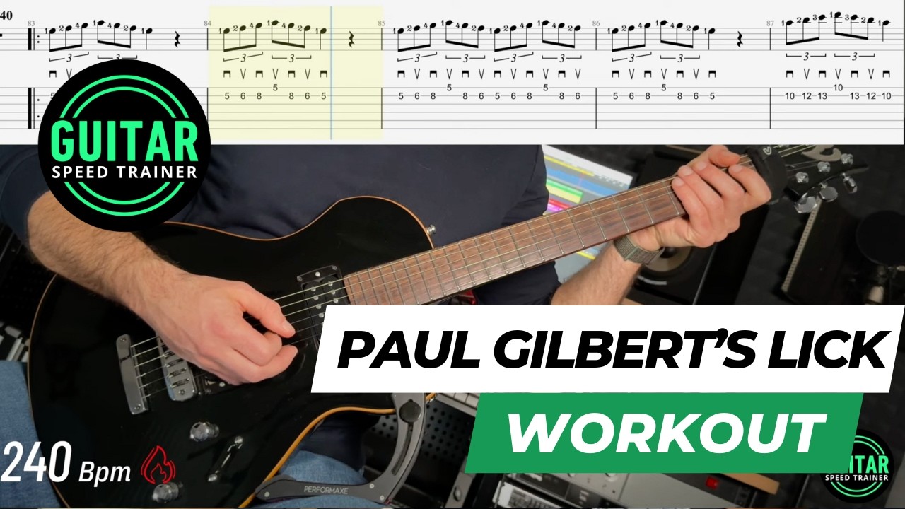 Alternate Picking Guitar Exercise for Speed – Paul Gilbert Swiping Play Along (100–240 BPM)
