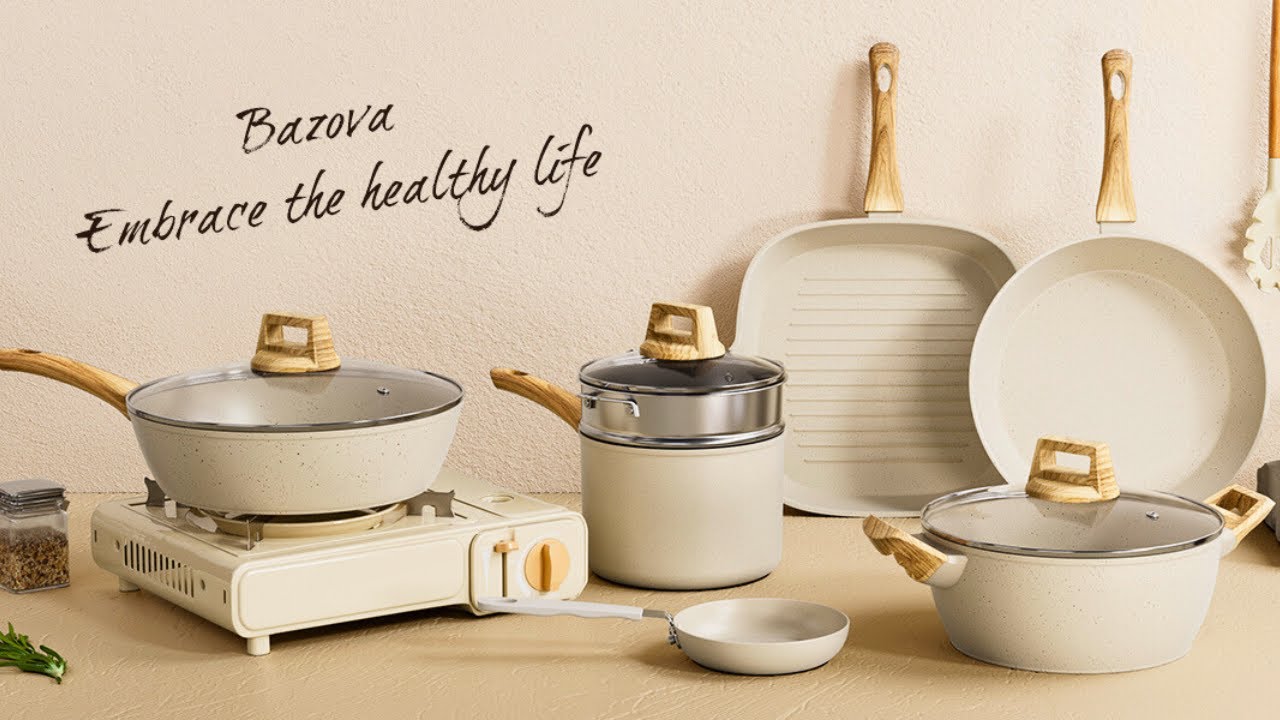 Bazova 25 Pcs Pots and Pans Set Non Stick Ceramic Cookware Set | Best Non Stick Ceramic Cookware Set
