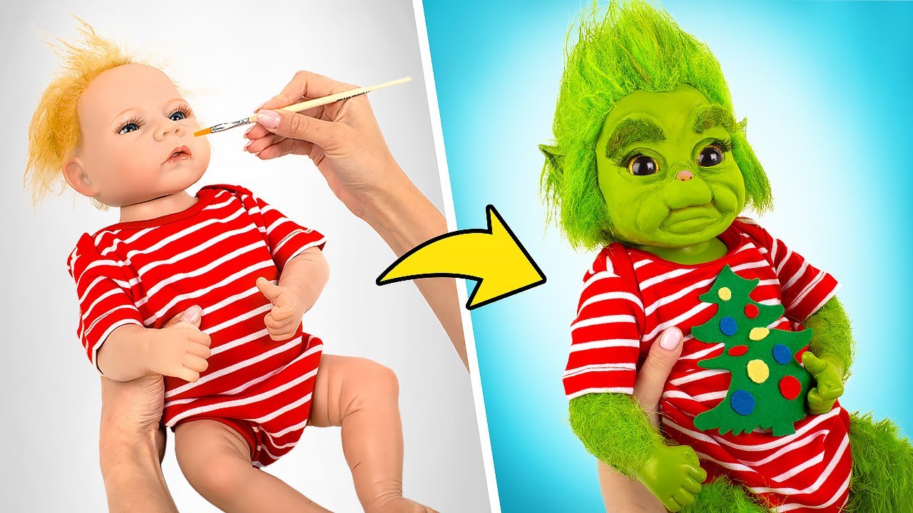 Transformação Impressionante de Boneco Bebê em Bebê Grinch