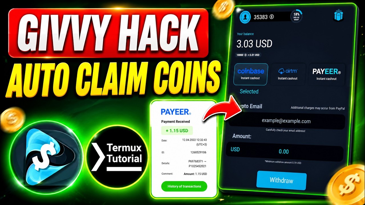 Givvy Video App Earn Unlimited Coins Via Termux | Earn Money Online