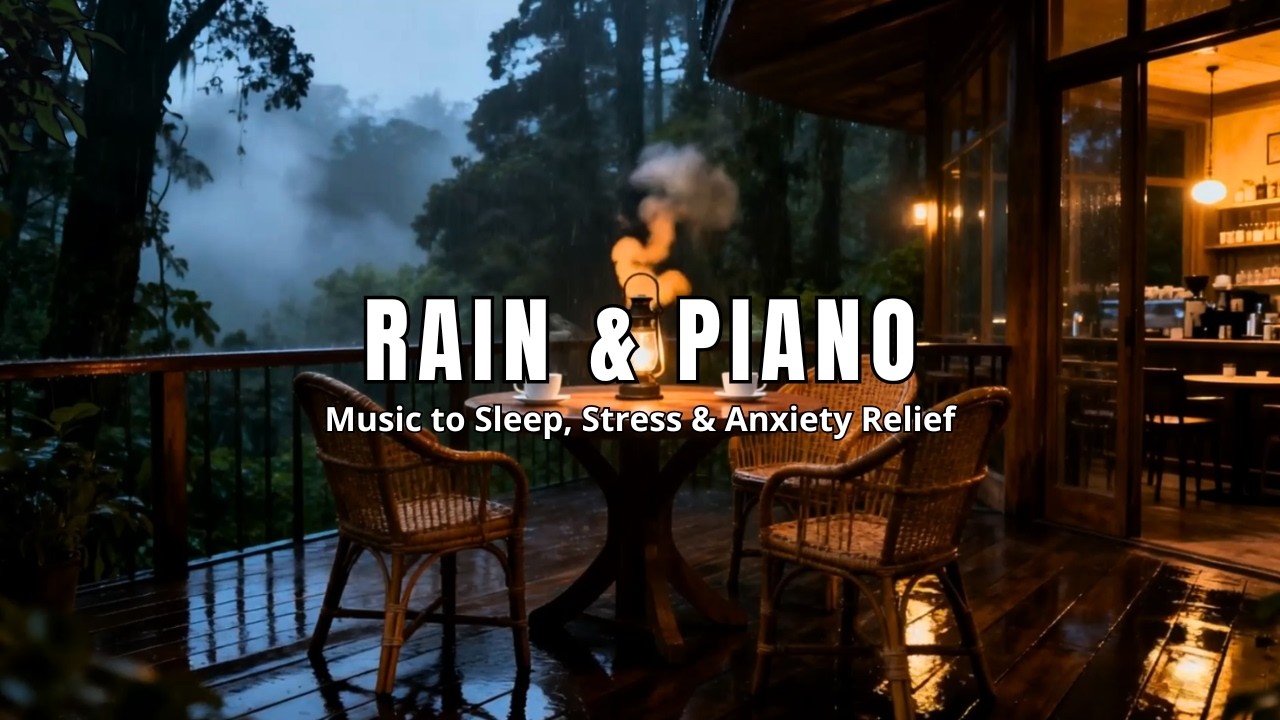 Relaxing Music with Rain Sounds & Piano in Secluded Forest Cafe Alcove for Insomnia Relief