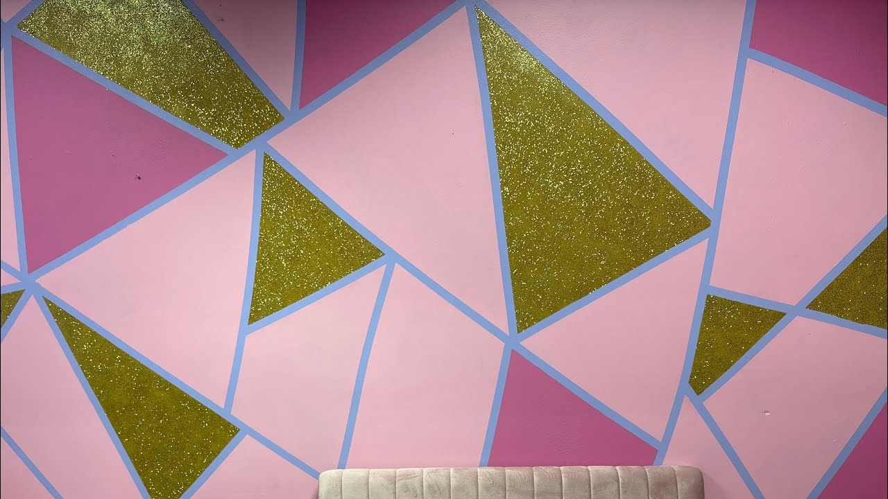 How to paint a triangle pattern wall #maskingtape #featurewall #design #wallpaintideas #salonlife 