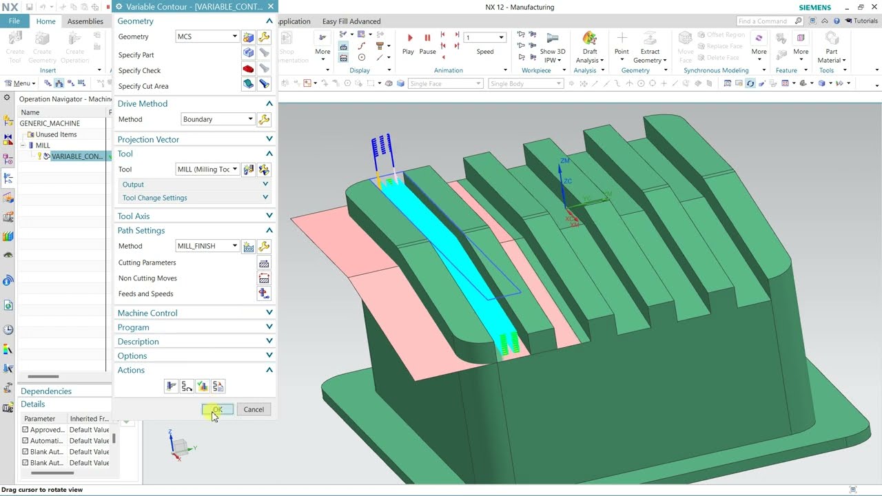 #NX CAM #Boundary drive with additional geometry