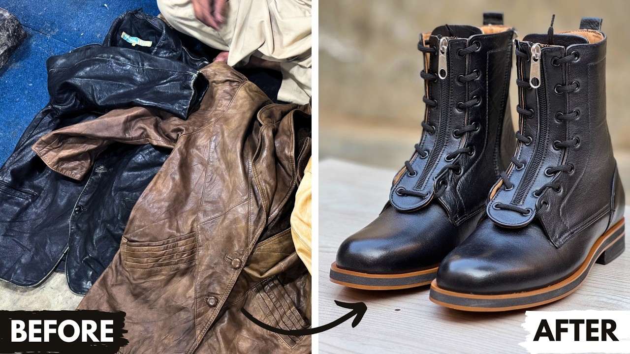 Turning Old Leather Jackets into Stylish Ankle Boots | Upcycled Shoe Transformation Tutorial