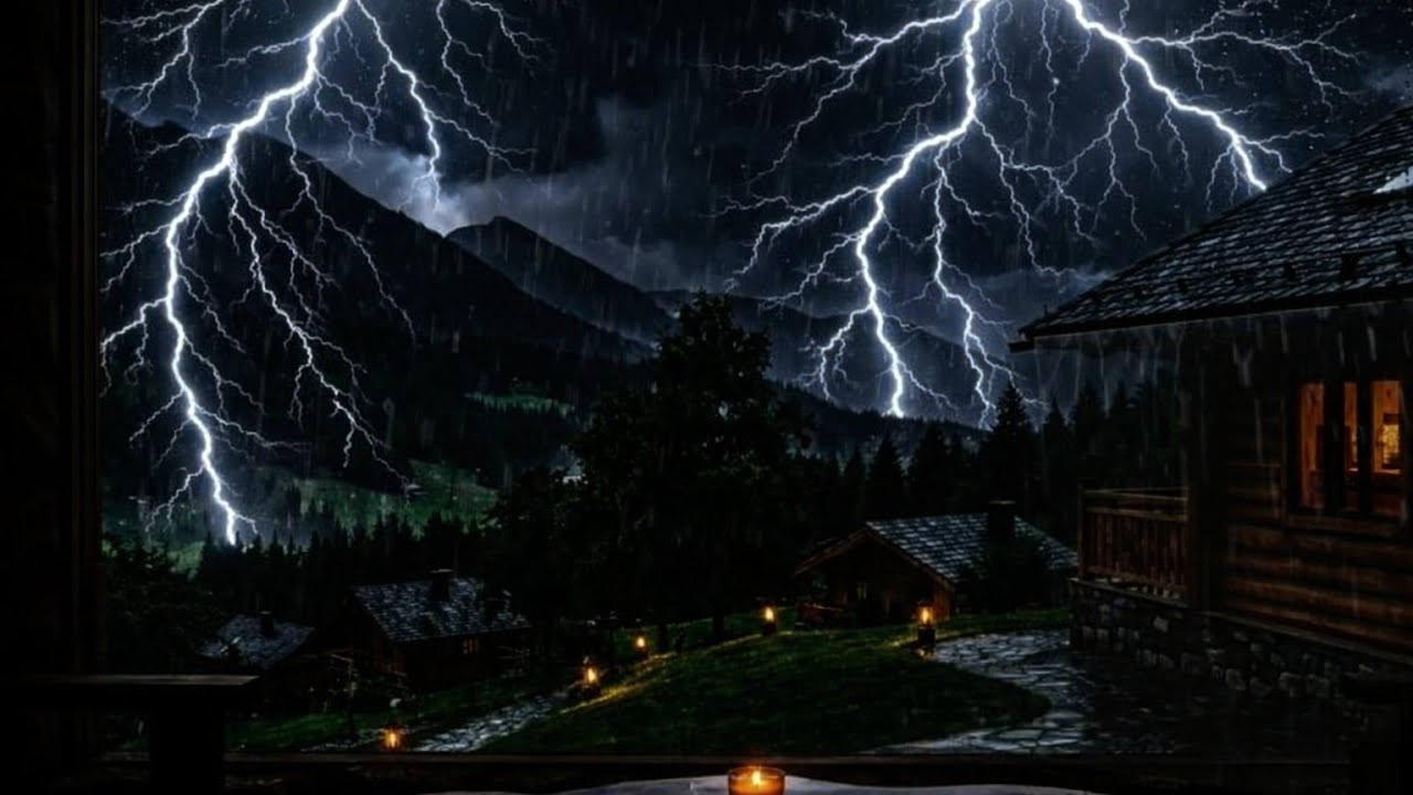 ⚡ cozy cabin rain at nightt | Rain in the Forest with Thunder and Lightning