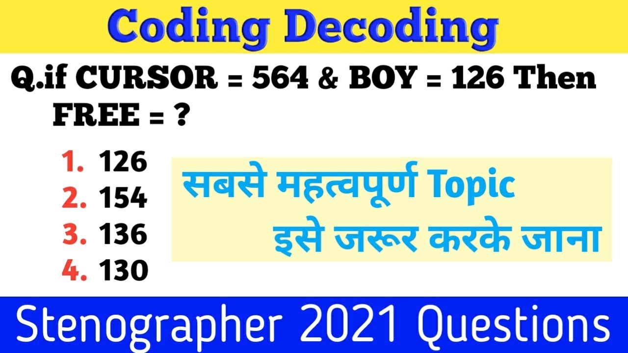 CODING-DECODING REASONING | SSC stenographer 2021 ASKED QUESTIONS | V.imp for upcoming Exams 2022