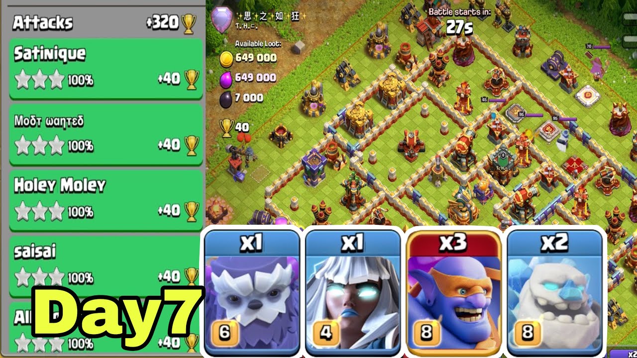 June season day7|super bowler smash th16|legend league attack|clash of clans