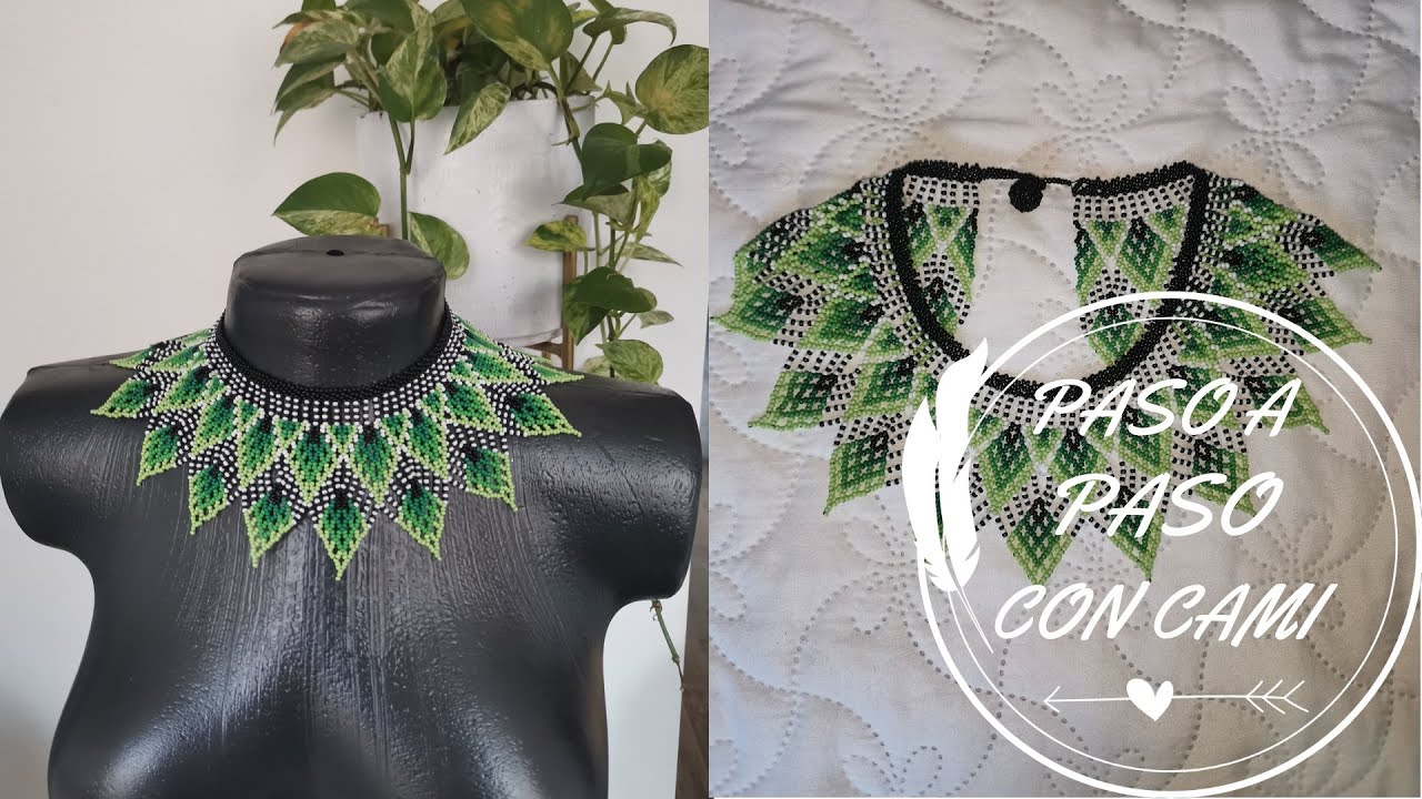 collar en mostacilla con tonalidades verdes ...