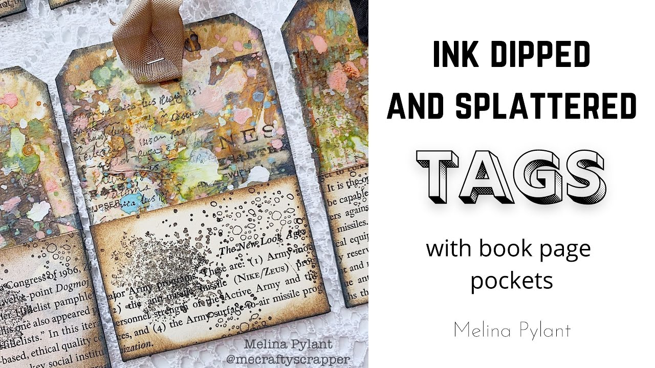 INK DIPPED and SPLATTERED TAGS with BOOK PAGE POCKETS | GET INKY WITH ME!