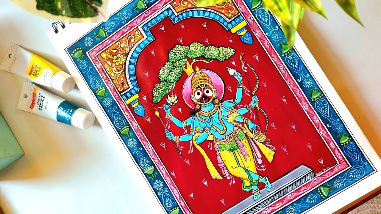 pattachitra painting//krishna-Ram-jagannath avatar//odisha patachitra painting//acrylic painting