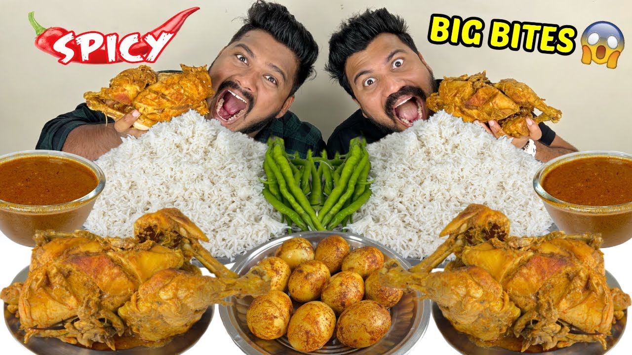 ASMR SPICY 2 WHOLE CHICKEN CURRY,EGG CURRY,BASMATI RICE,GREEN CHILLI*INDIAN FOOD MUKBANG*(Ep-597)