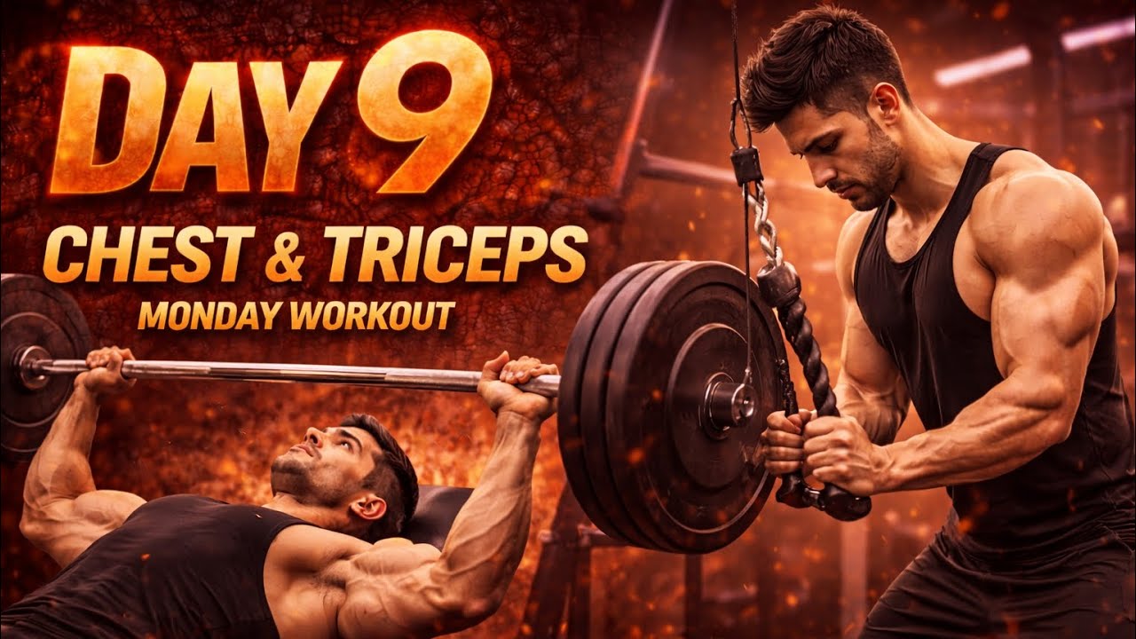DAY 9 – CHEST & TRICEPS | 90 DAYS BODY TRANSFORMATION🥵