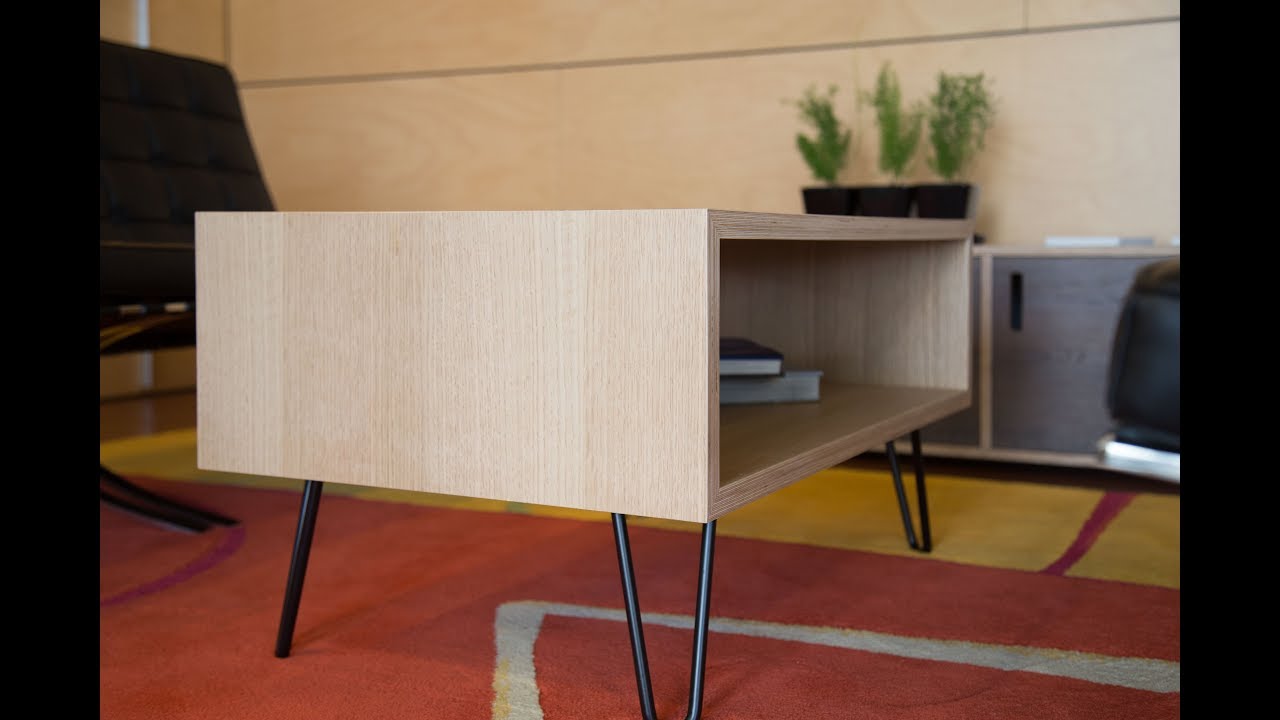 Oak Plywood Coffee Table With Hairpin Legs
