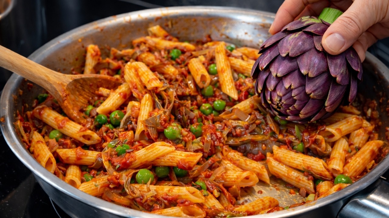 ¡Aprendí esta antigua receta de pasta con alcachofas de un chef italiano! ¡Demasiado deliciosa!
