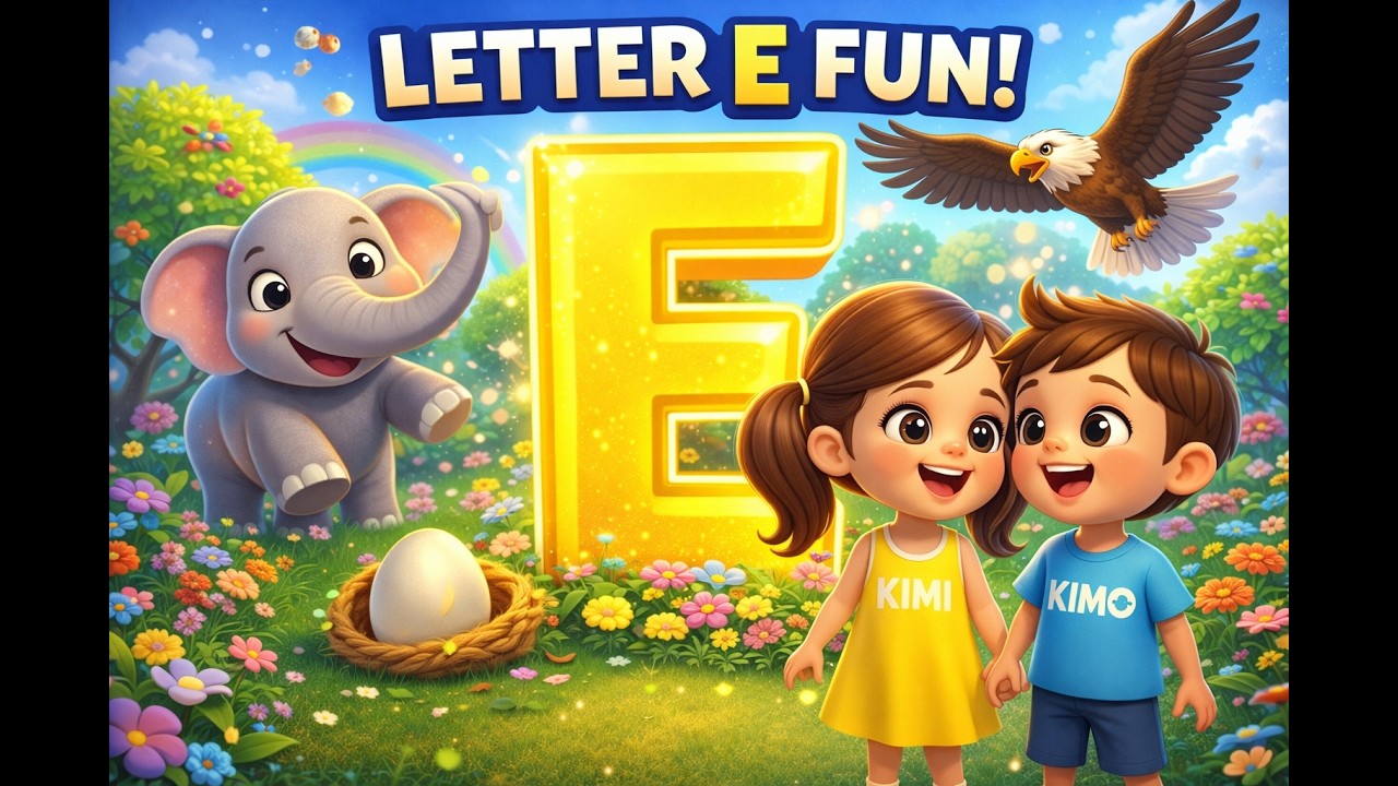 Letter E Song 🌸 | Elephant, Eagle & Engine | ABC Garden Adventure
