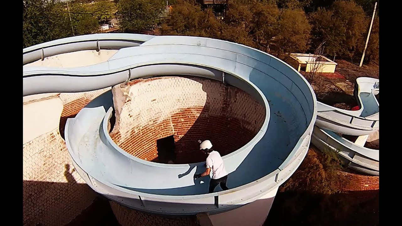 Deserted water park skateboarding