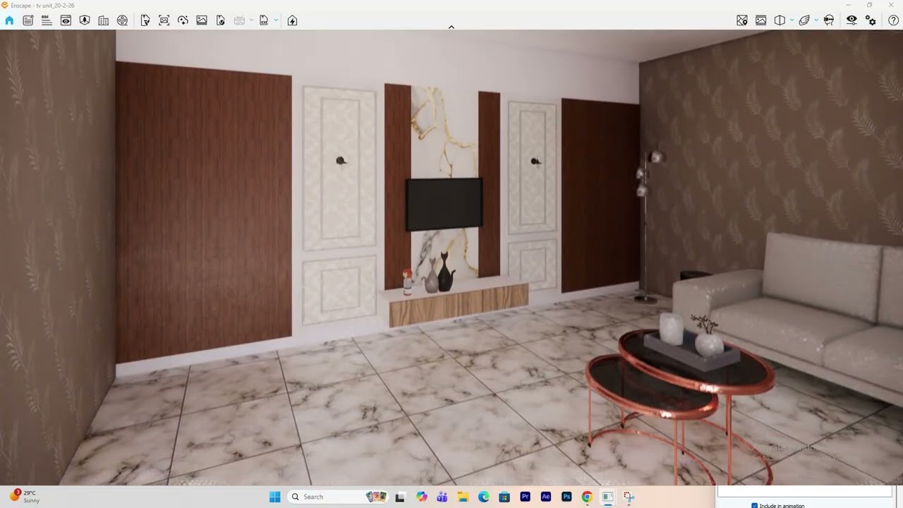 Simple wall ko banaye stylish – SketchUp par design kiya modern TV Unit!” #interiordesign #sketchup