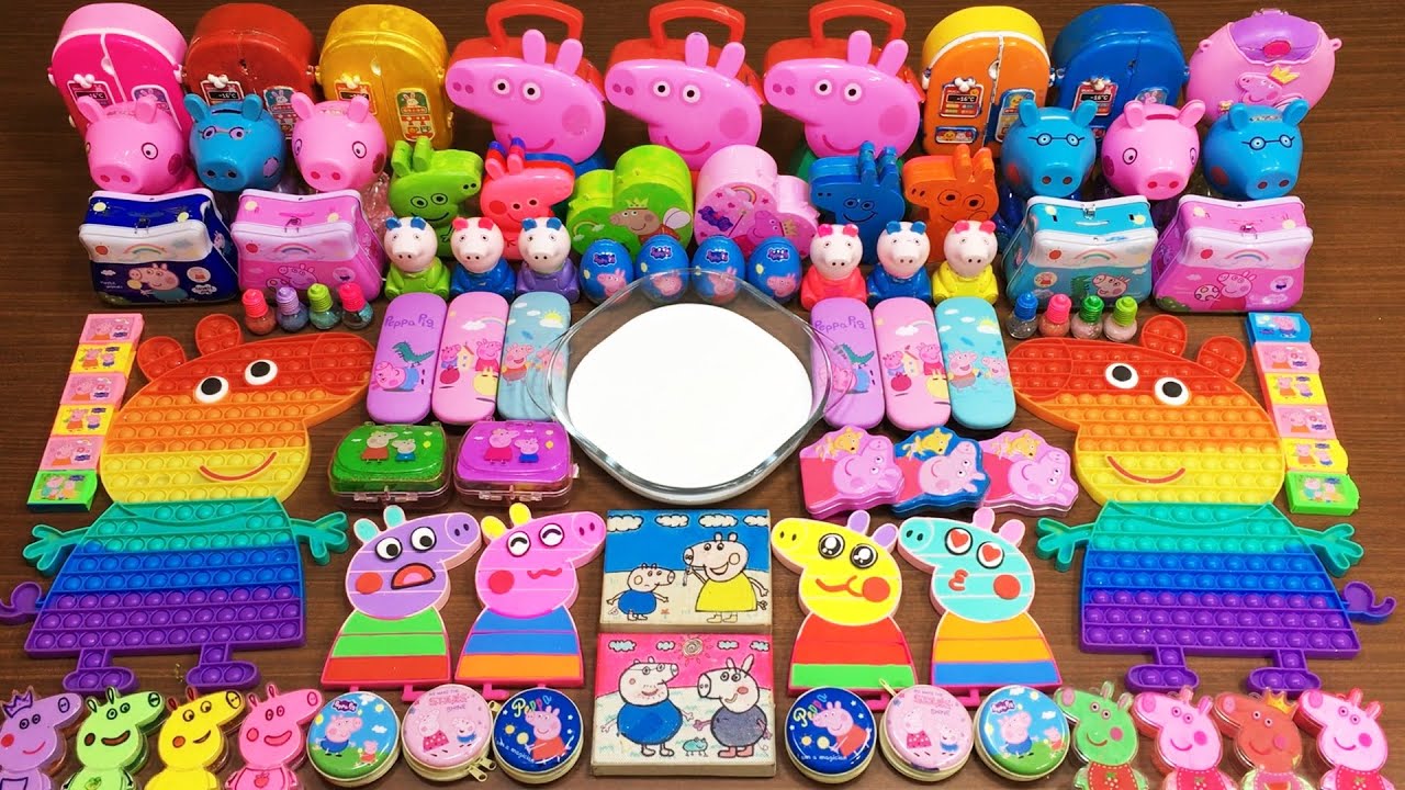 PEPPA PIG SLIME & RAINBOW ! SATISFYING CLAY & MAKEUP ! Mixing Random Things into Glossy Slime #921