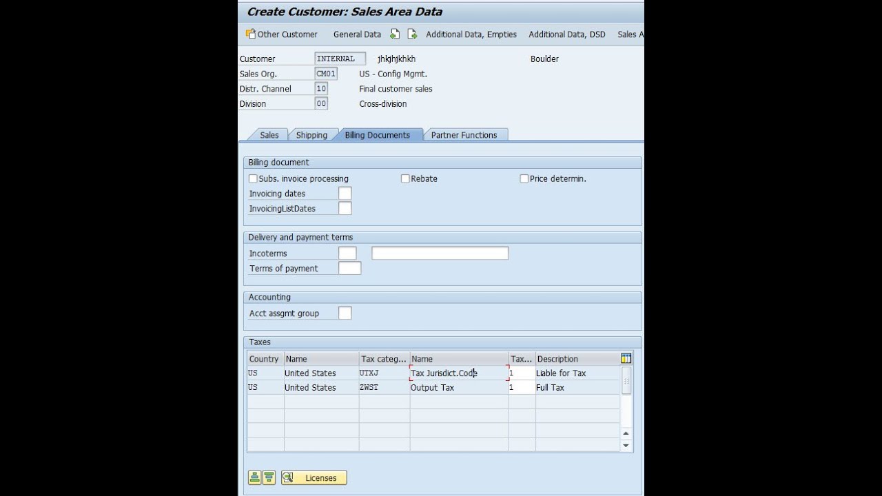 SAP tax category configuration on customer master