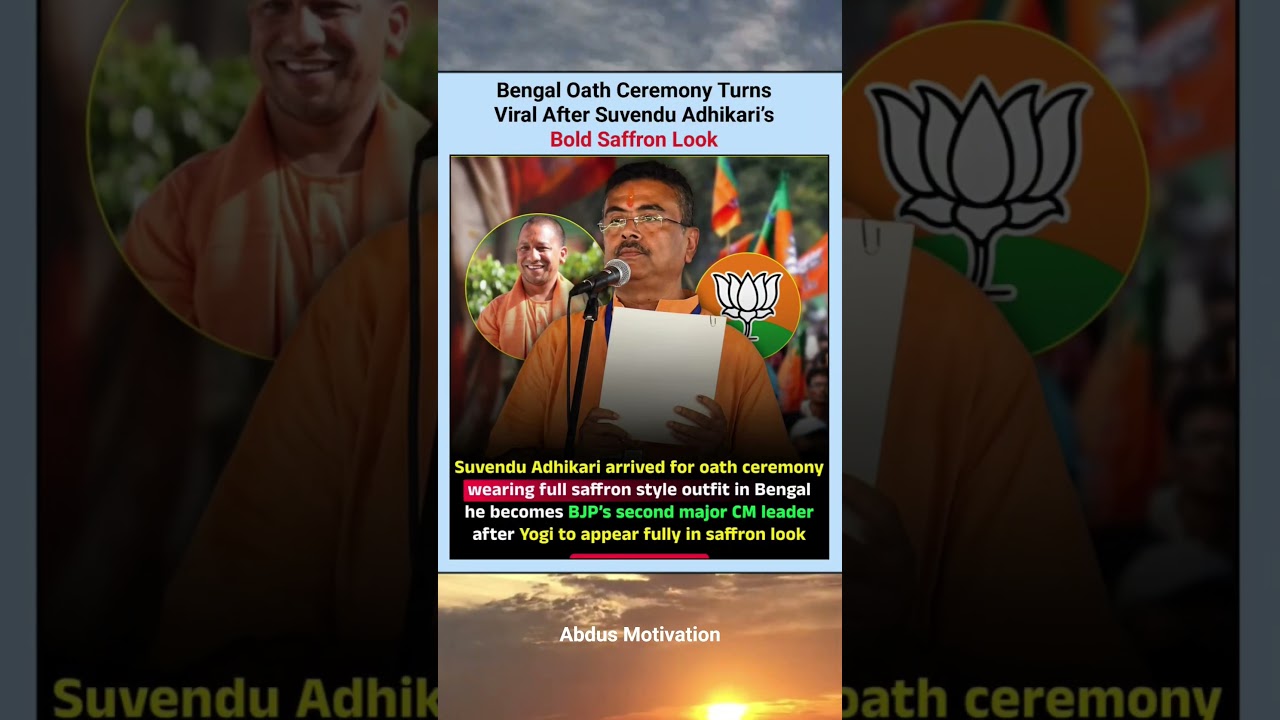 Suvendu Adhikari arrived for oath ceremony wearing full saffron outfit in Bengal #ytshorts #trending