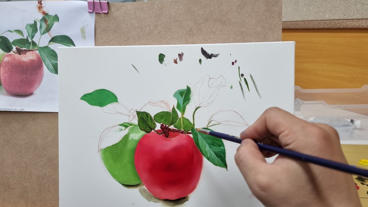 [야외로Art]사과잎과줄기표현방법oil on canvas 기초유화