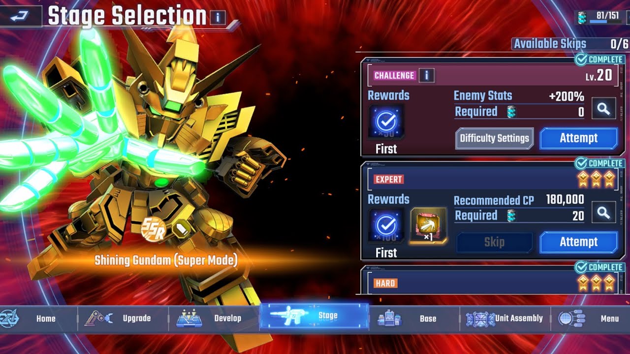 Fierce Enemy Assault Shining Gundam (super mode) Level 20 (Unstoppable & Lightning-fast)