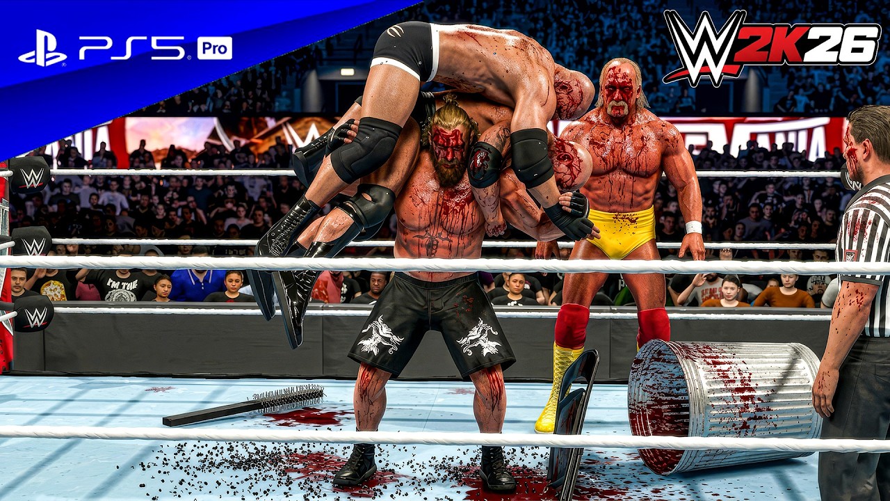 WWE 2K26 - Брок Леснар против Скалы против Халка Хогана против Голдберга - Экстремальные правила ...