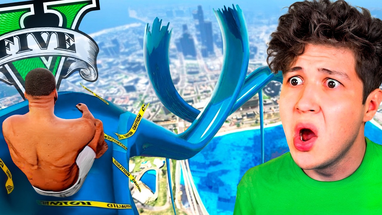 SALTANDO de TODOS los TOBOGANES de mi PARQUE ACU&Aacute;TICO en GTA 5! 🛝🌊 (Mods)