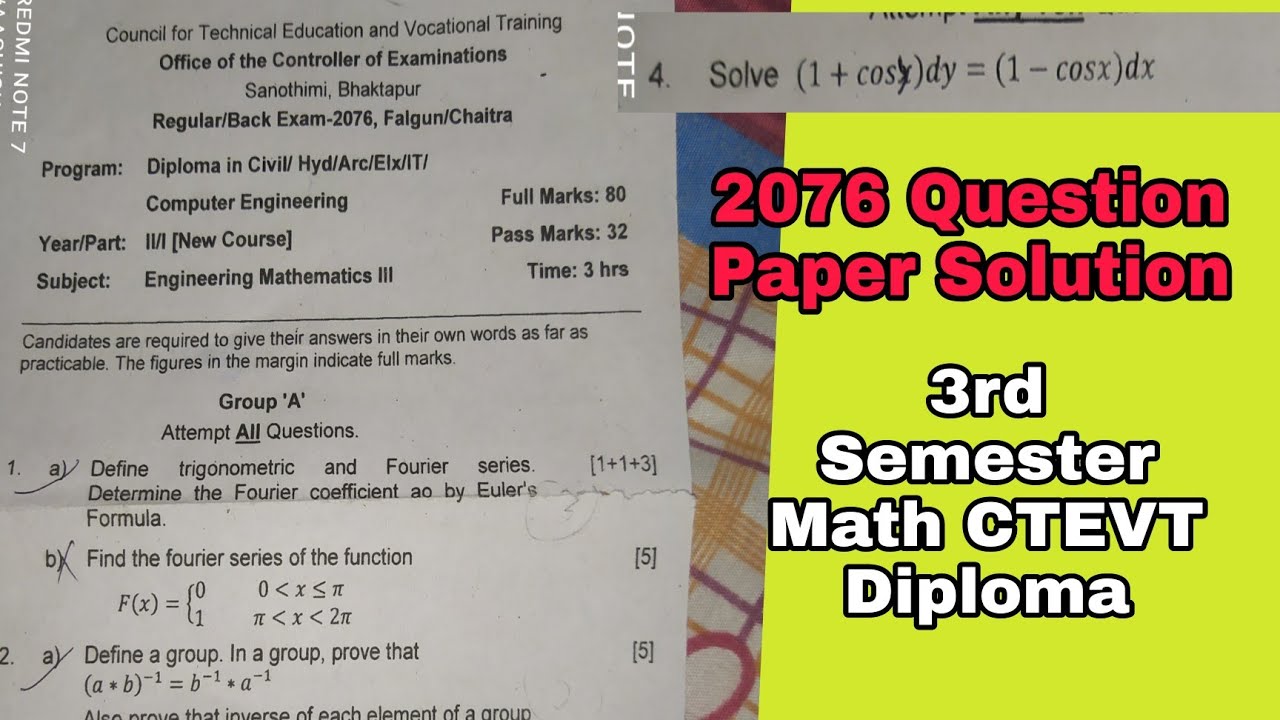 CTEVT Diploma 2076 question solution | Variable separation of 2076 question paper 3rd semester math