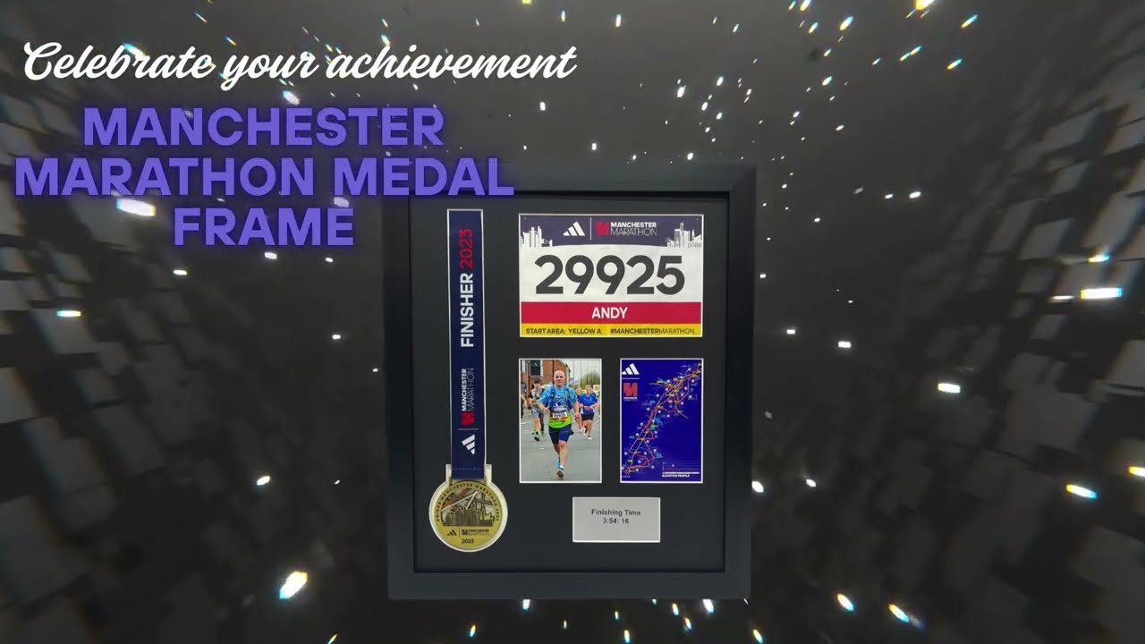 🏅 Manchester Marathon Medal Frame with Map & Running Bib 🏅
